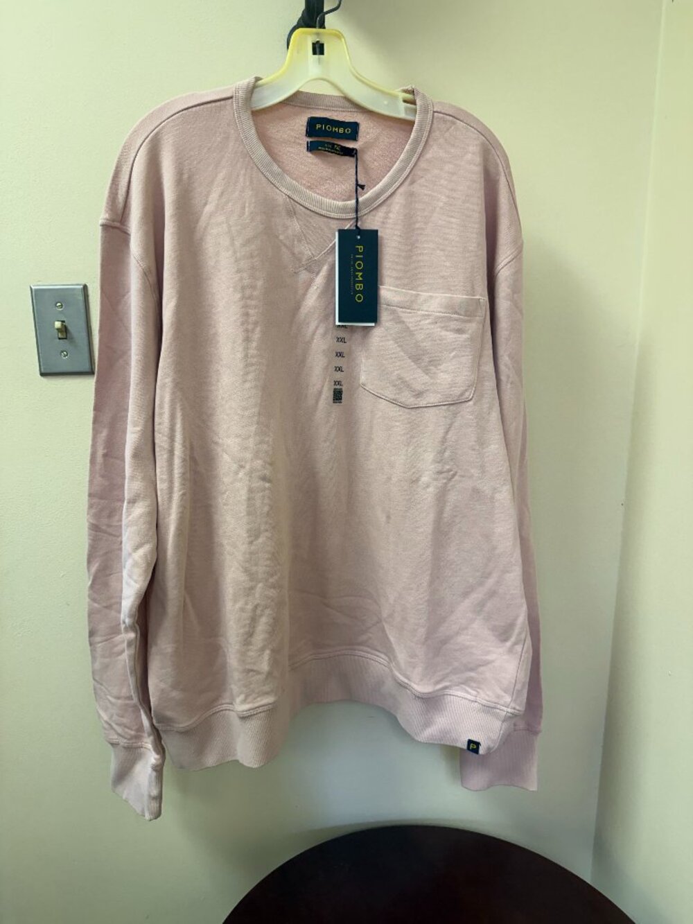 PIOMBO Men's Garmet Dyed Crewneck Sweatshirt Pink XXL | 100% Cotton